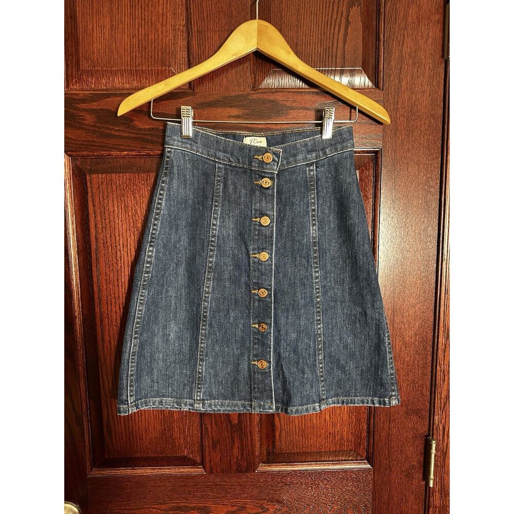 J Crew Womens Skirt Denim Button Front A-Line Medium Wash Knee Length Size 24”